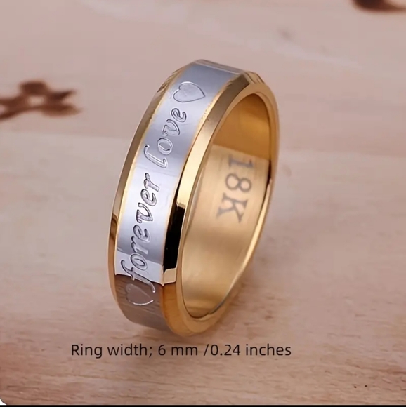 18K Gold Plated Forever Love Elegant Stainless Steel Mens Ring. - Picture 2 of 3